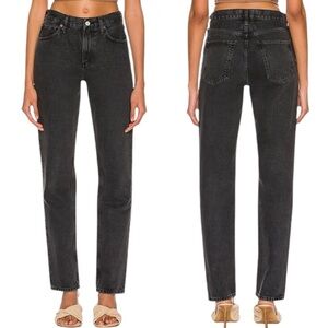 Agolde Lyle Low Rise Slim Straight Leg Black Cotton Jeans in Percolate 29